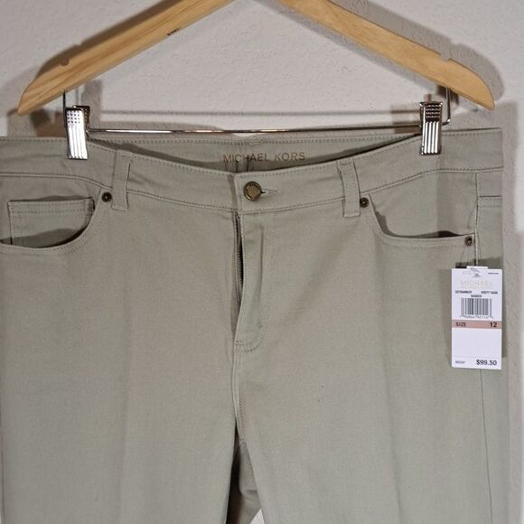 Michael Michael Kors Women’s Jeans NWT dusty Sage Size 12 Skinny 5 Pocket Logo - Picture 3 of 14